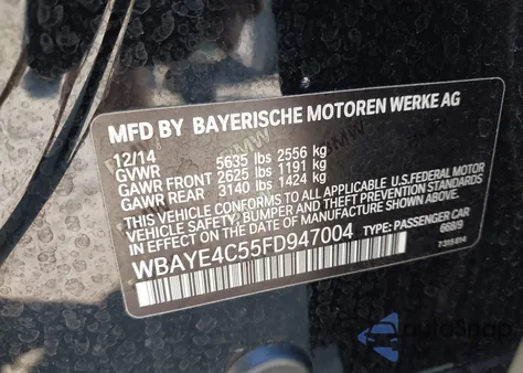 2015 BMW 740Li from USA, damaged, VIN WBAYE4C55FD947004